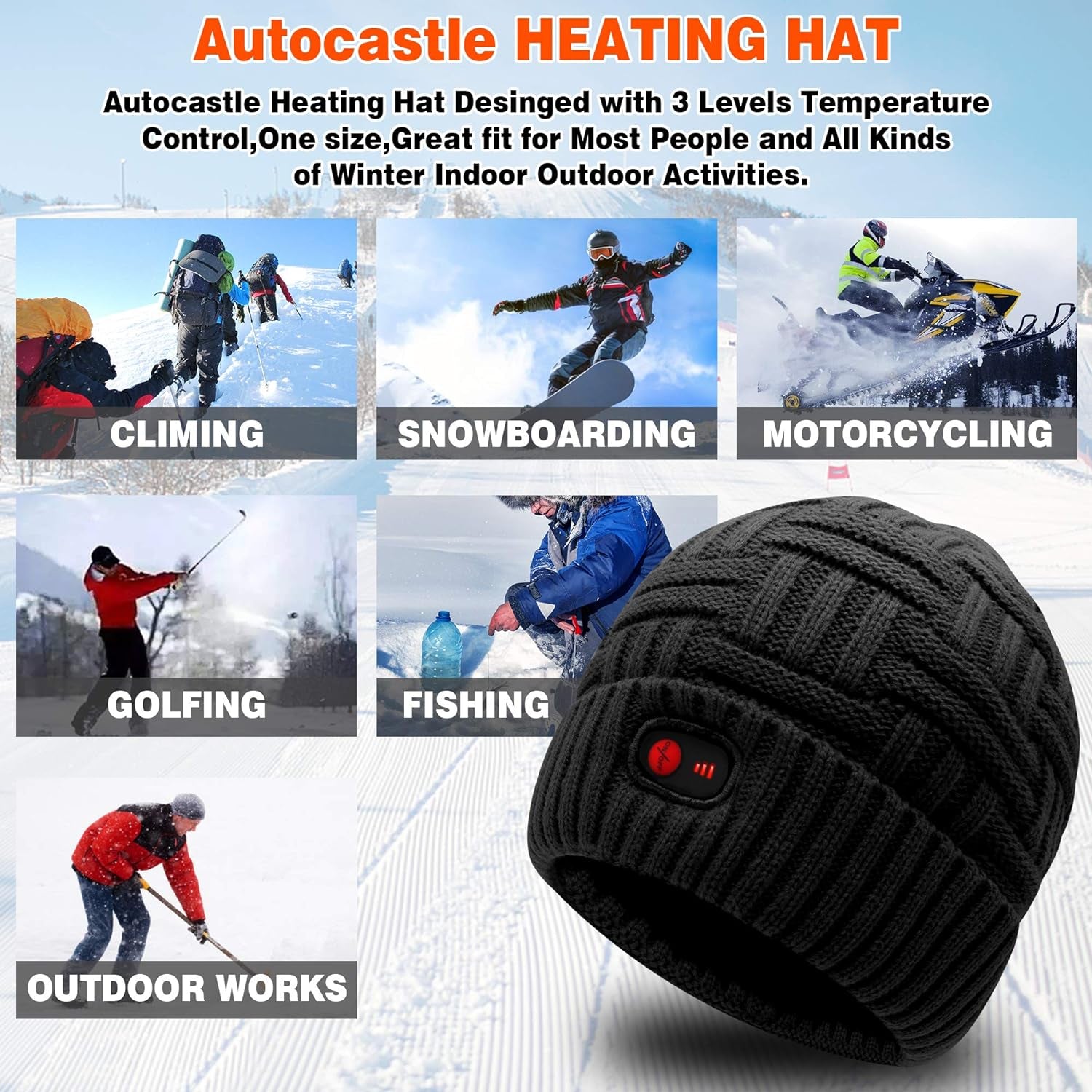 Rechargeable 7.4V Heated Beanie for Men & Women - Winter Warm Electric Knitted Skull Cap