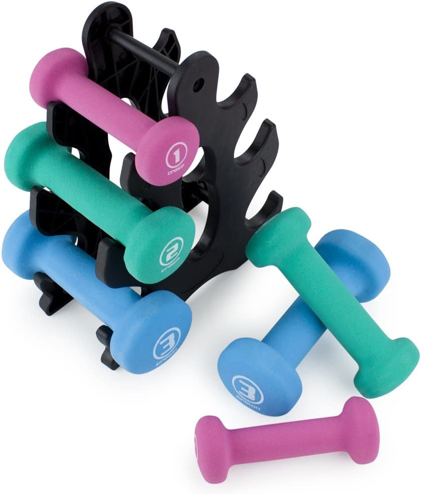 Versatile Neoprene Dumbbell Set - 1, 2, and 3 Lbs with Convenient Rack for Home Gym - Perfect for Indoor and Outdoor Workouts!