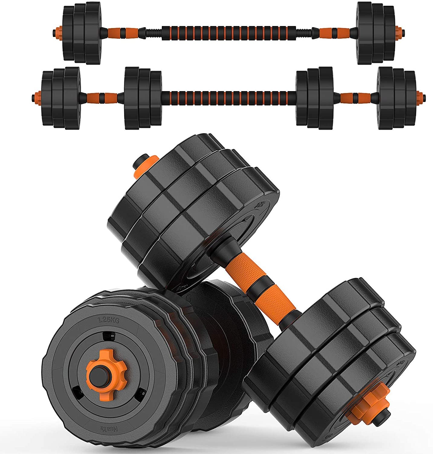 Versatile 44lbs Adjustable Dumbbell Set - 2-in-1 Barbell & Dumbbells for Home Gym Fitness - Non-Slip Neoprene Grip for Men & Women