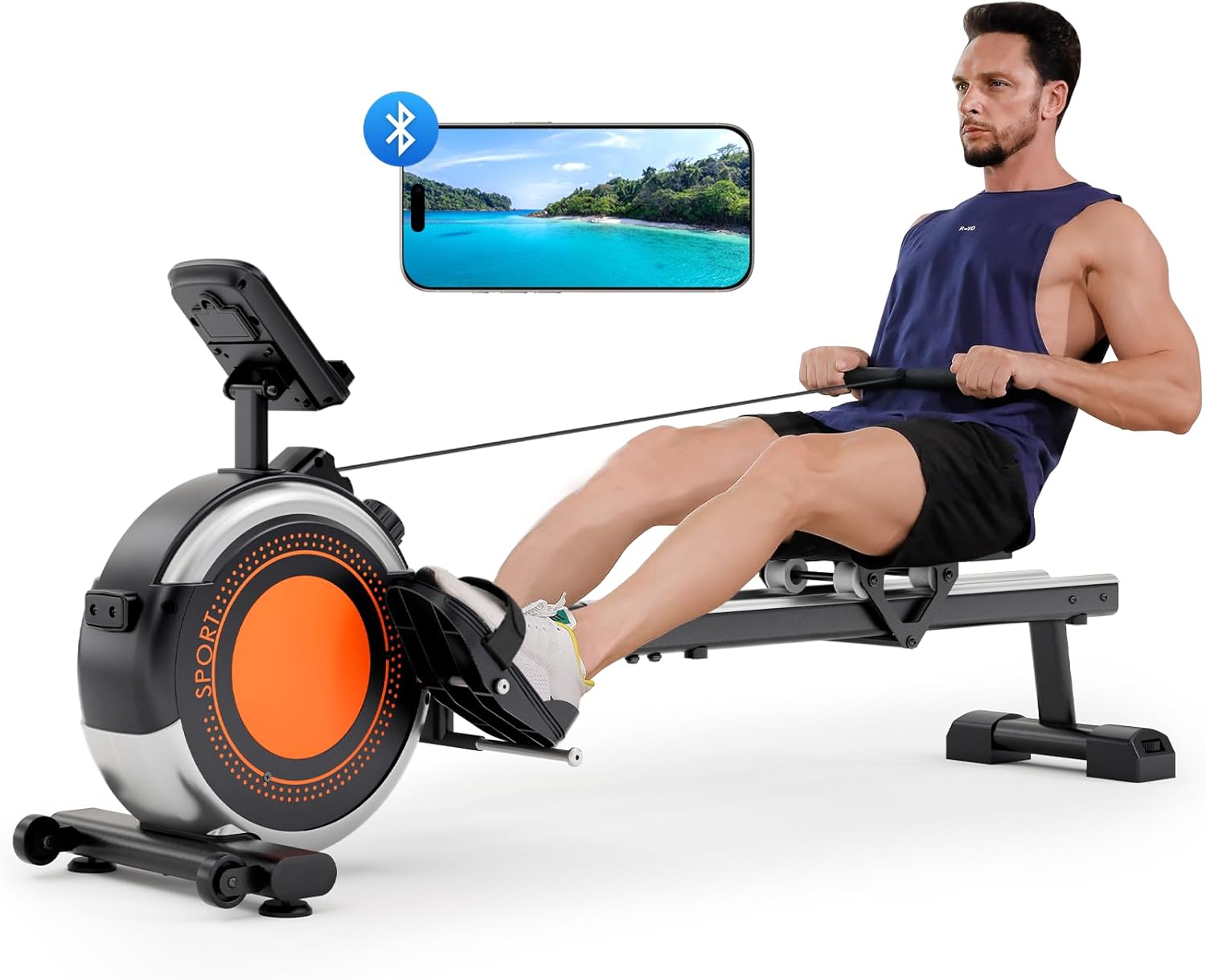 Ultimate Home Rowing Machine - Max 350 LBS, Magnetic Resistance with 16 Levels, Dual Slide Rail, Bluetooth App Compatible, LCD Monitor for Effective Gym Workouts