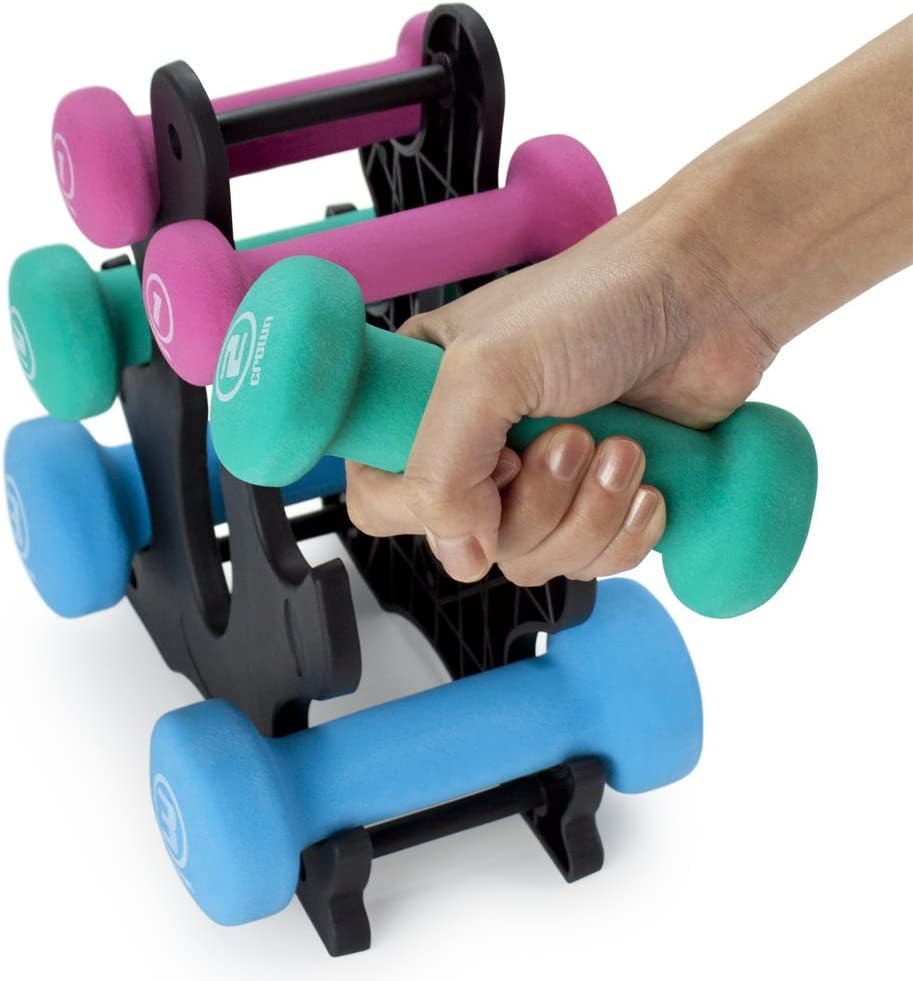 Versatile Neoprene Dumbbell Set - 1, 2, and 3 Lbs with Convenient Rack for Home Gym - Perfect for Indoor and Outdoor Workouts!