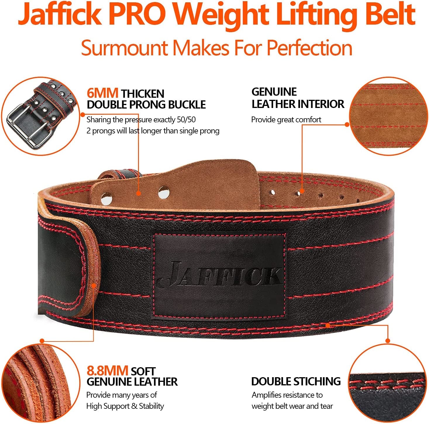 Premium Genuine Leather 4-Inch Weight Lifting Belt for Ultimate Lower Back Support - Perfect for Squats, Deadlifts, and Cross Training (Supports Up to 800 Lbs)