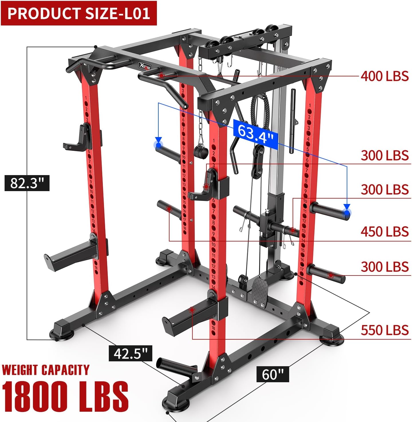 Ultimate Power Rack & Multi-Function Squat Cage with Cable Crossover - Perfect for Home & Garage Gyms!