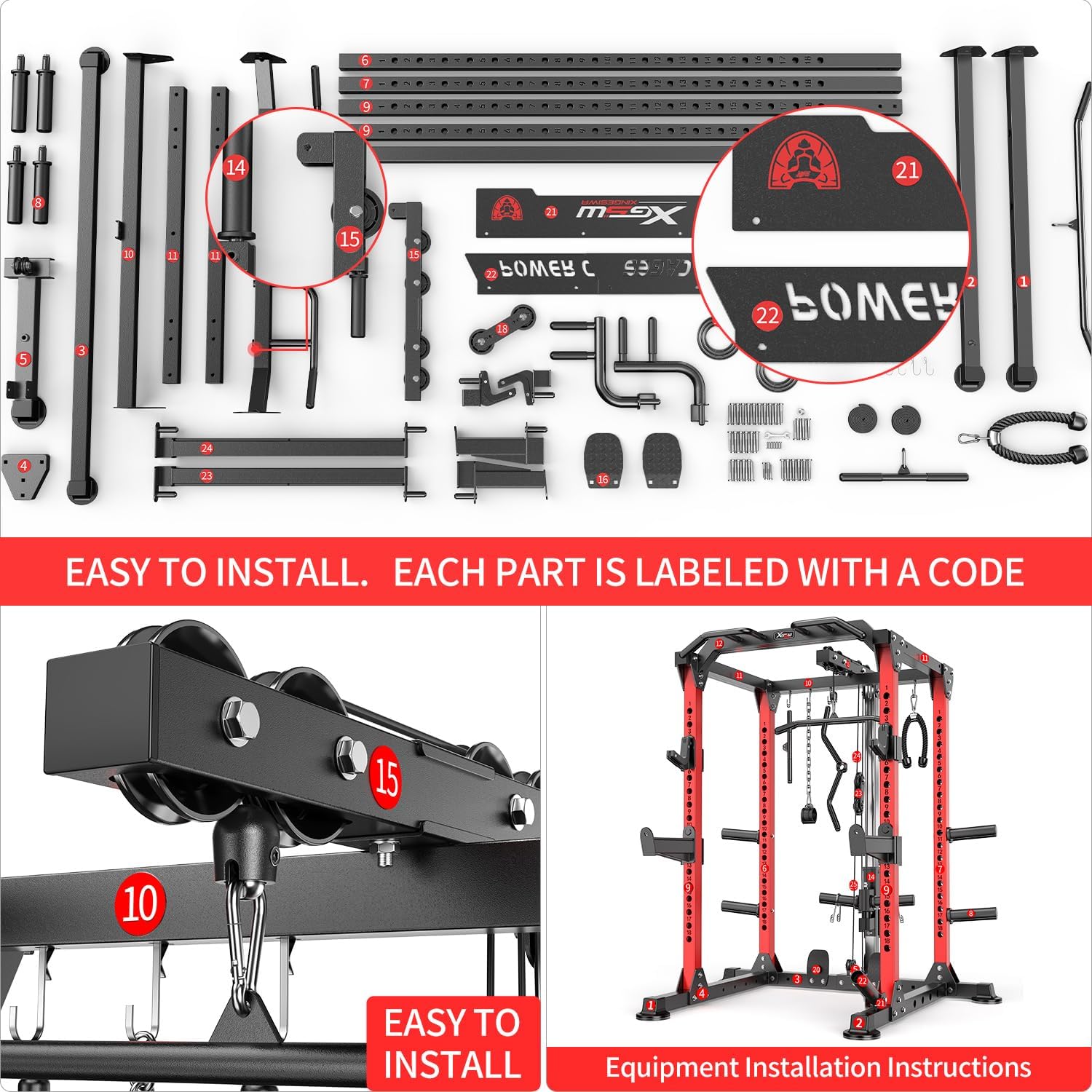 Ultimate Power Rack & Multi-Function Squat Cage with Cable Crossover - Perfect for Home & Garage Gyms!