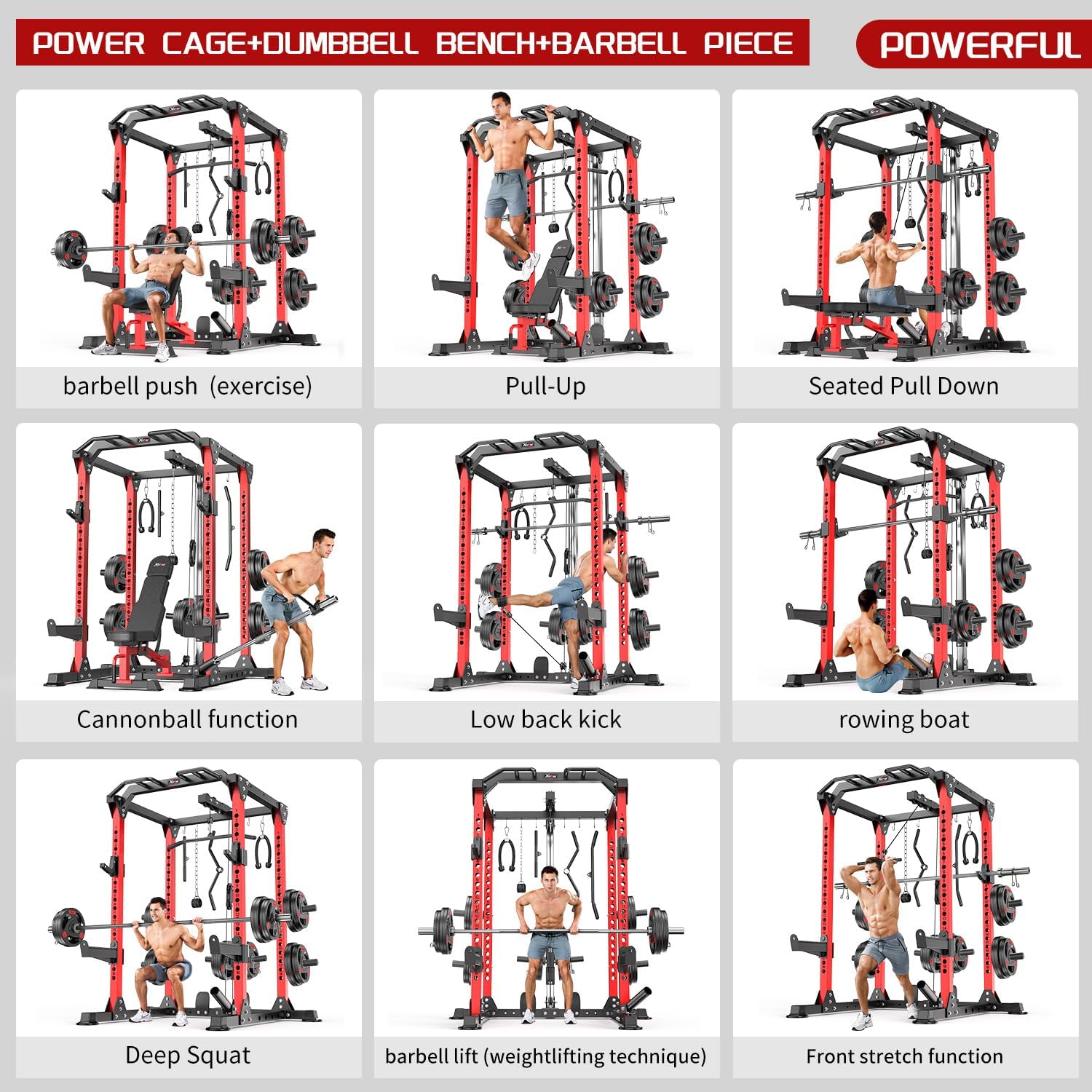 Ultimate Power Rack & Multi-Function Squat Cage with Cable Crossover - Perfect for Home & Garage Gyms!