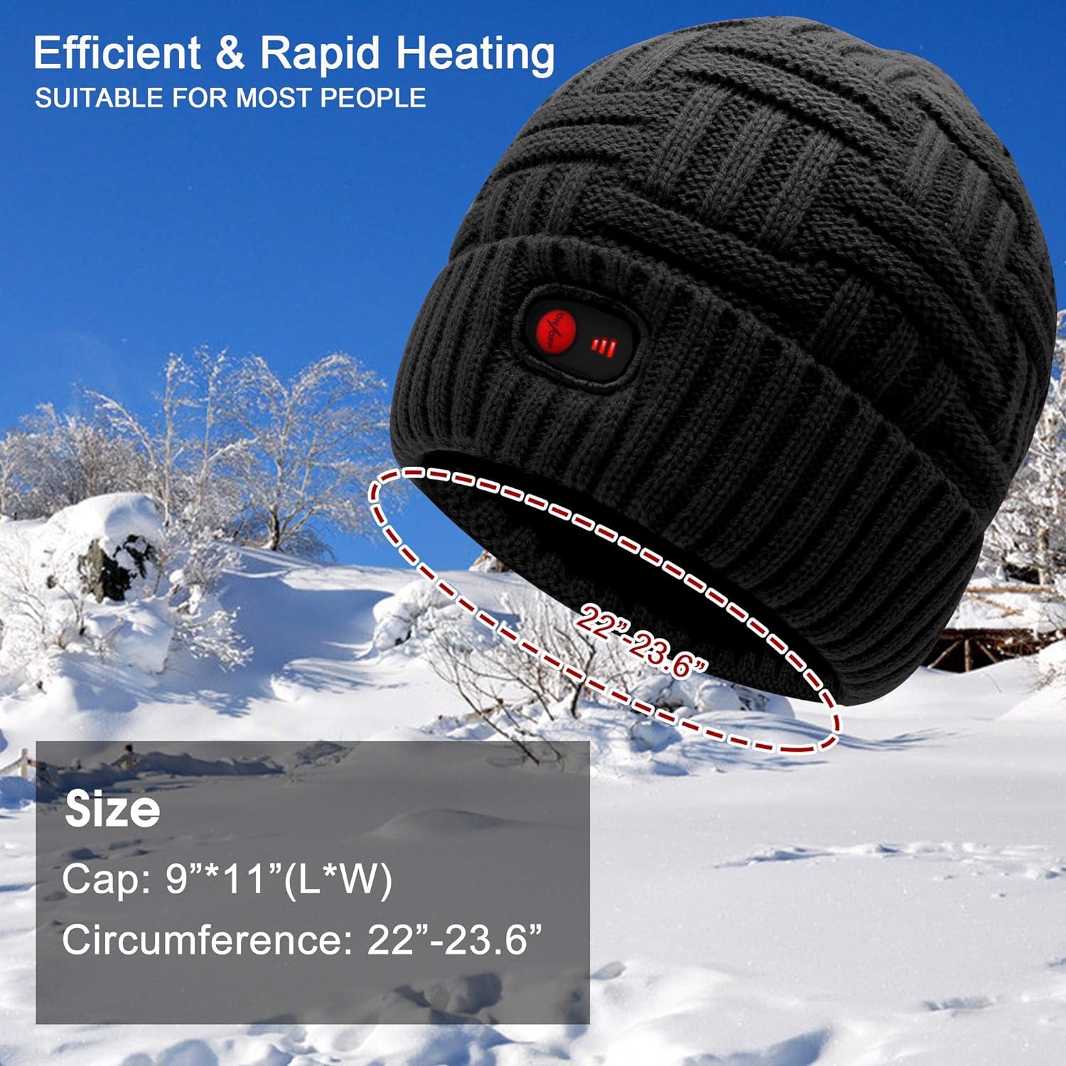 Rechargeable 7.4V Heated Beanie for Men & Women - Winter Warm Electric Knitted Skull Cap