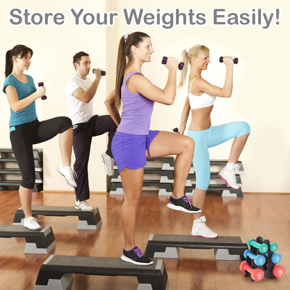 Versatile Neoprene Dumbbell Set - 1, 2, and 3 Lbs with Convenient Rack for Home Gym - Perfect for Indoor and Outdoor Workouts!