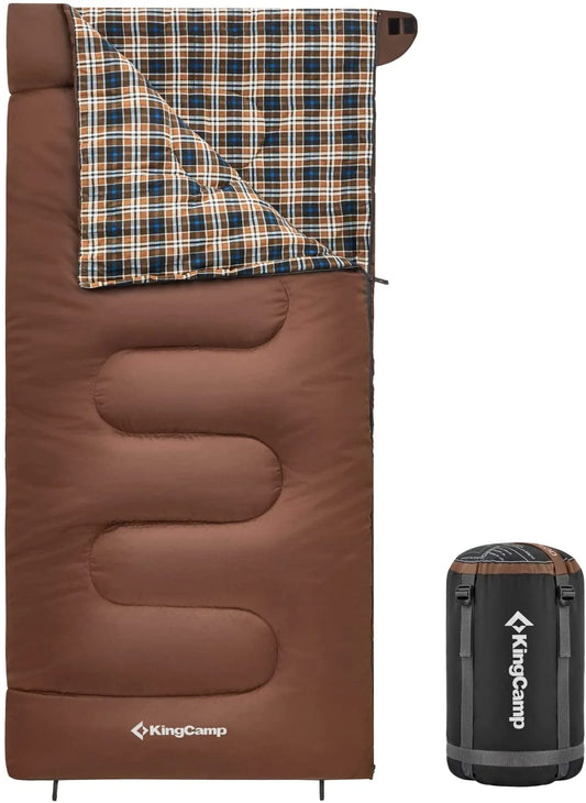 Cozy Cotton Flannel Camping Sleeping Bag for Adults - Coffee Color