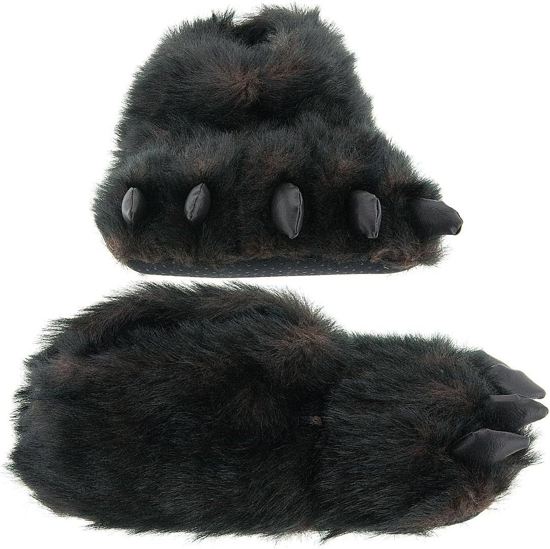 Cozy AUCHOIS Fuzzy Black Bear Paw Slippers - Unisex Medium Size for Ultimate Comfort