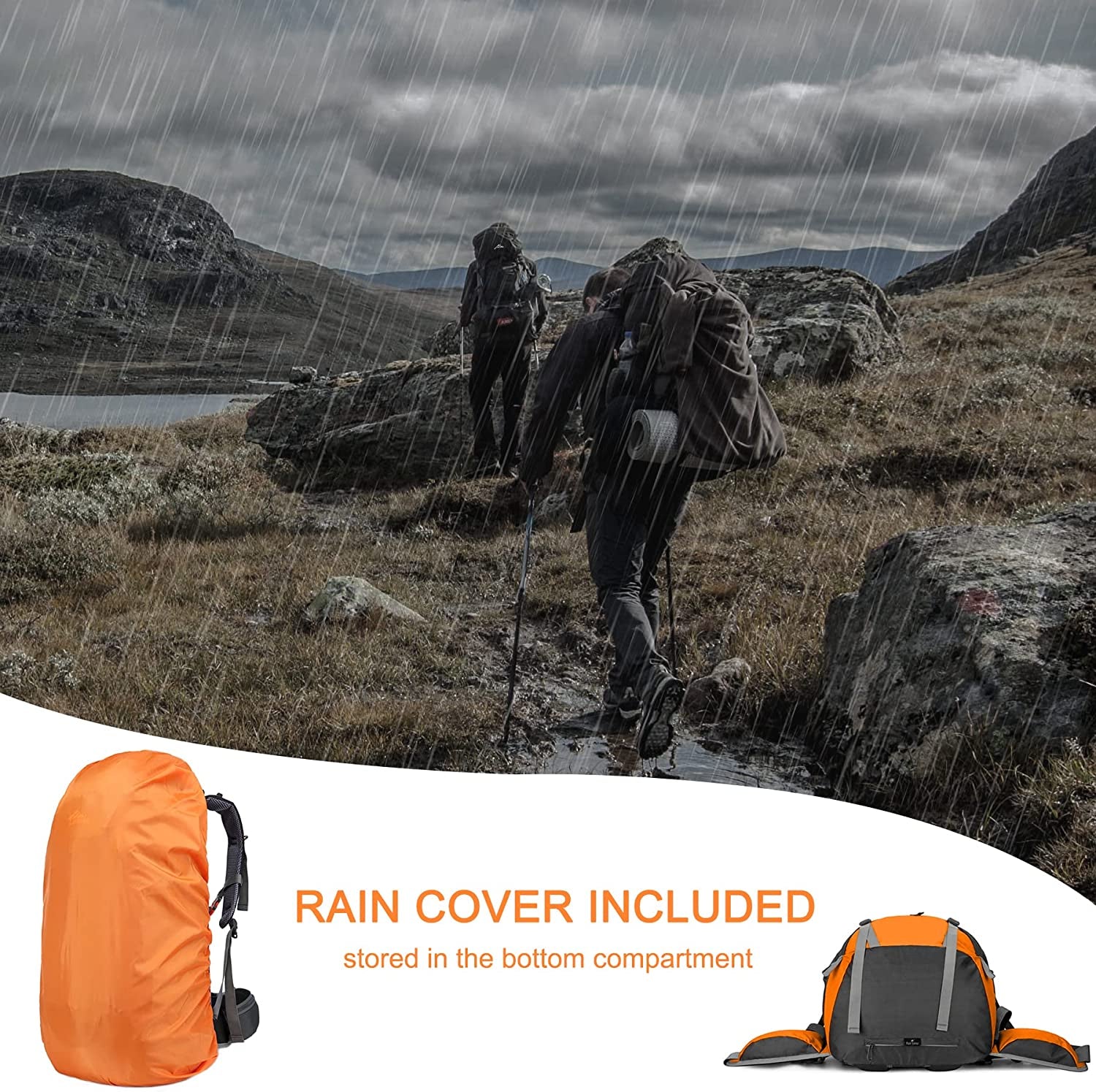 50L Waterproof Hiking Backpack with Rain Cover - Lightweight 45+5L Camping Essentials Bag