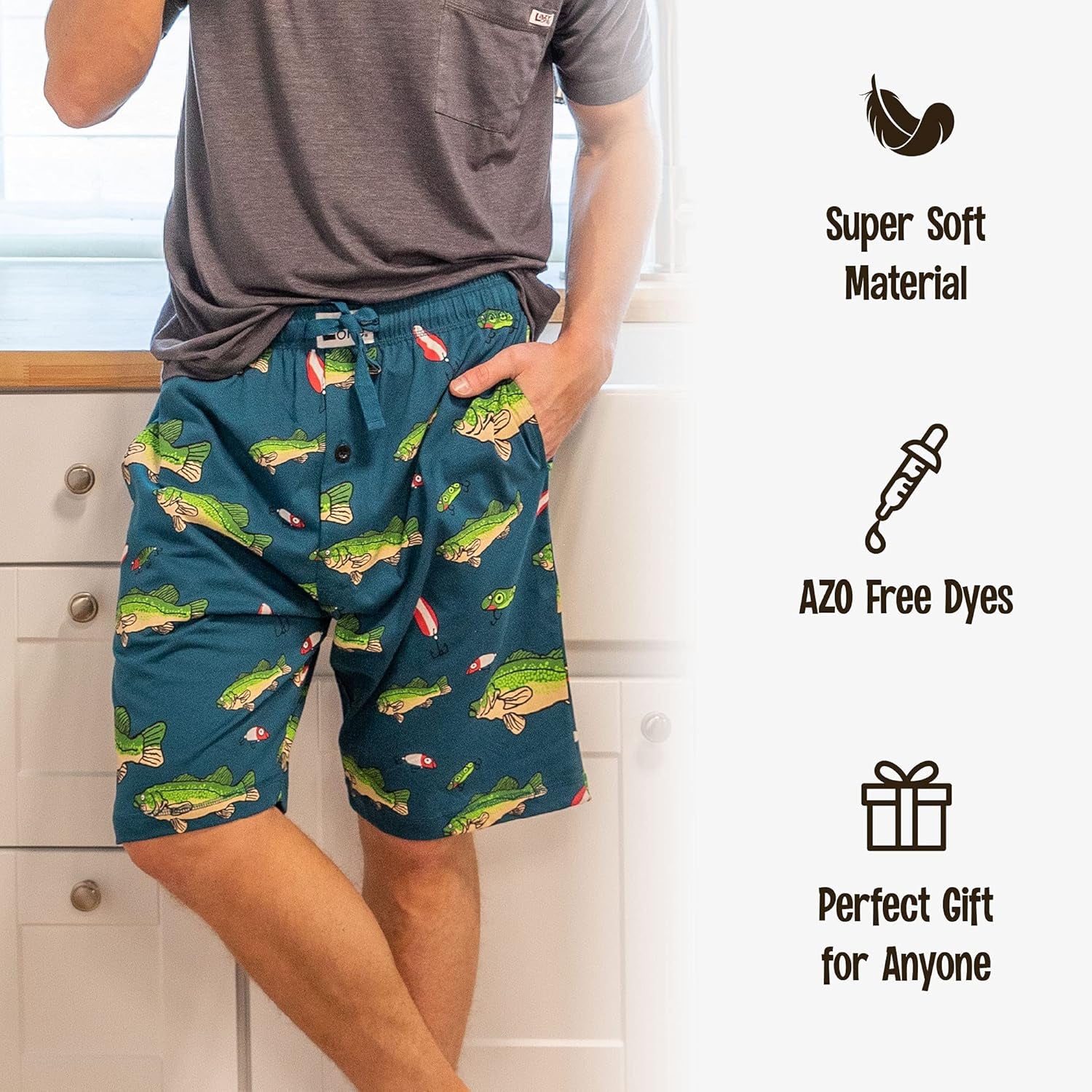 Cozy Men's Pajama Shorts - Happy Camper Sleepwear with Bear & Moose Design, Perfect for Campfire Nights (Large)