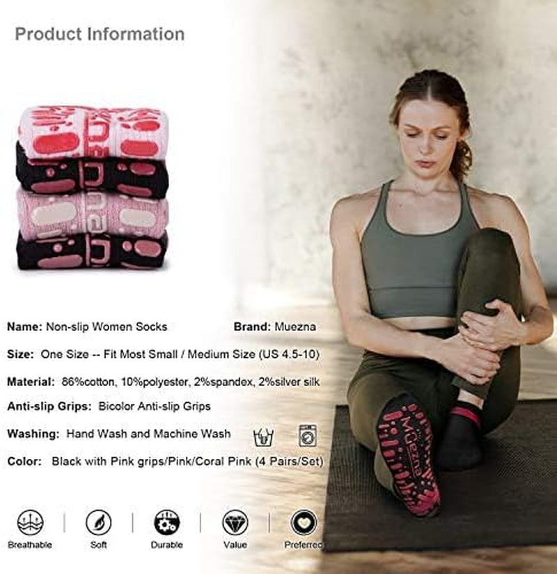 Non-Slip Yoga Socks for Women - Anti-Skid Pilates & Barre Grips, Perfect Fit Size 5-10