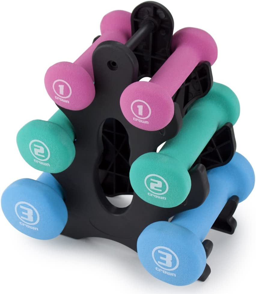 Versatile Neoprene Dumbbell Set - 1, 2, and 3 Lbs with Convenient Rack for Home Gym - Perfect for Indoor and Outdoor Workouts!