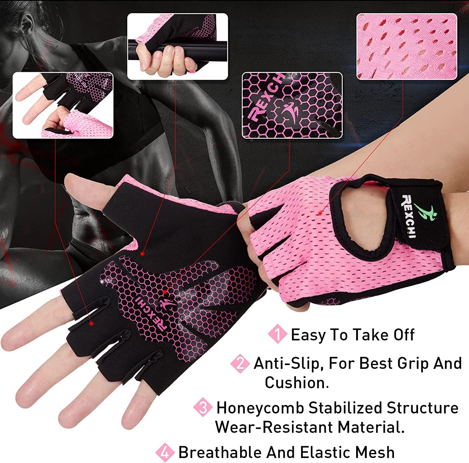 Adjustable Workout Gloves for Men and Women - 2 Pairs Breathable Weight Lifting, Gym, Cycling & Pull Up Training Gloves