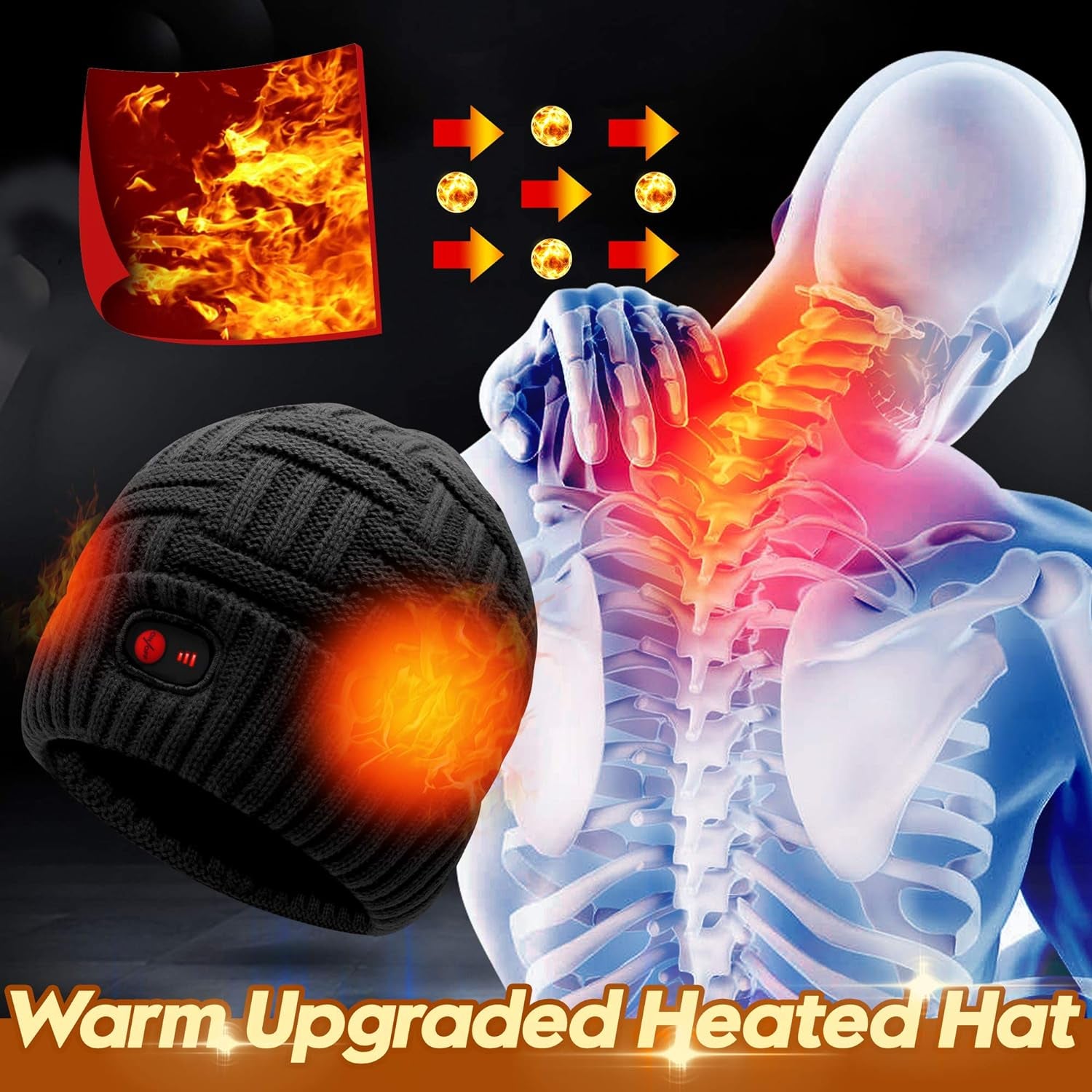 Rechargeable 7.4V Heated Beanie for Men & Women - Winter Warm Electric Knitted Skull Cap