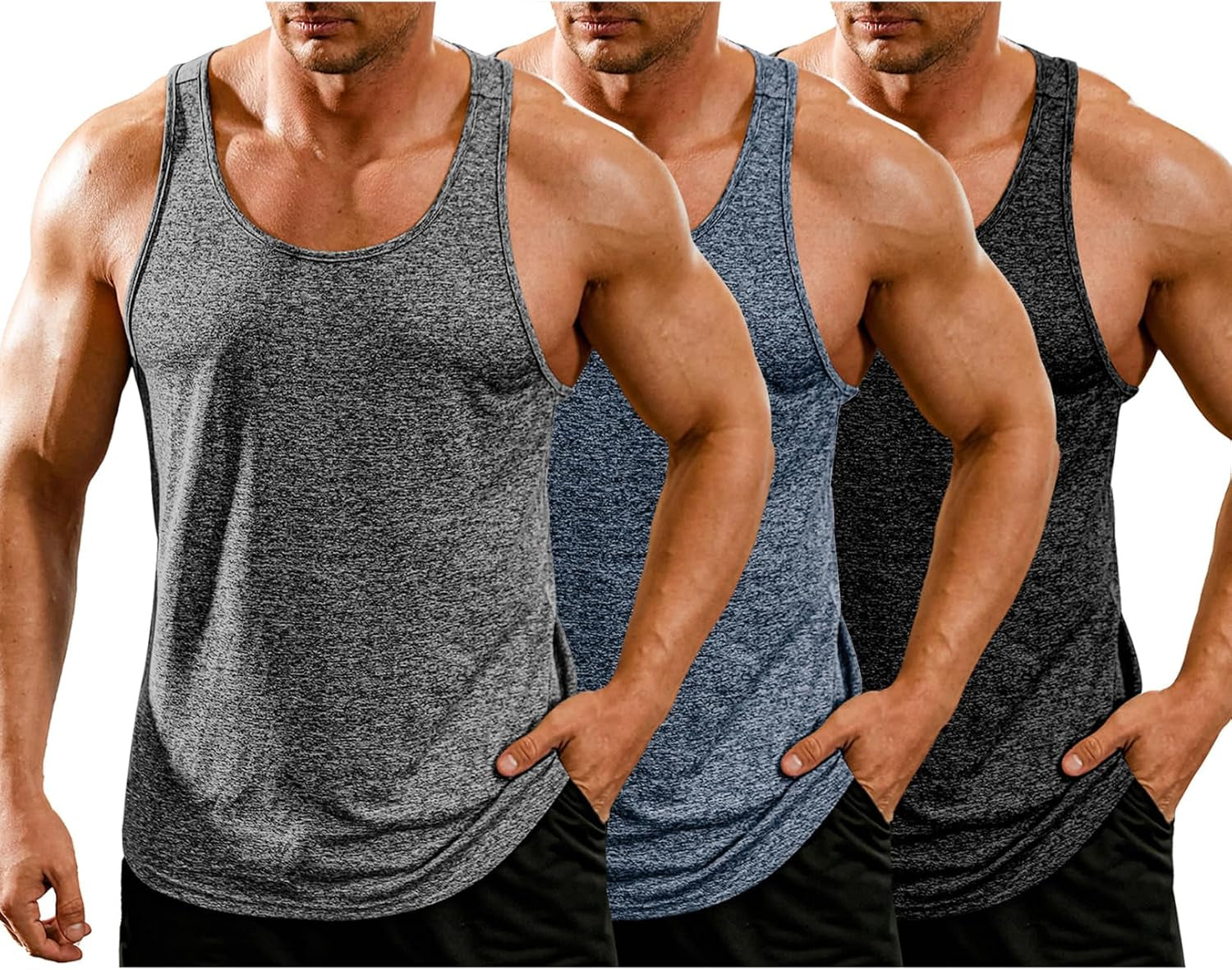 Men's 3-Pack Y-Back Gym Tank Tops - Sleeveless Workout Muscle Tees for Bodybuilding & Fitness